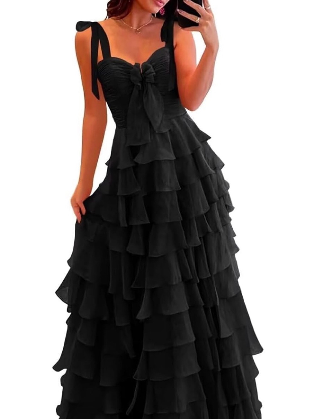 Elegant Black Tie Wedding Guest Dress - Ruffle Floor Length Dress